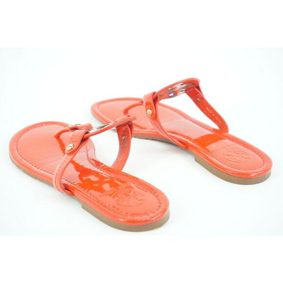 New Tory Burch Miller Poppy Red Patent Thong Sandals SZ 7.5 $275 Logo - Picture 7 of 11